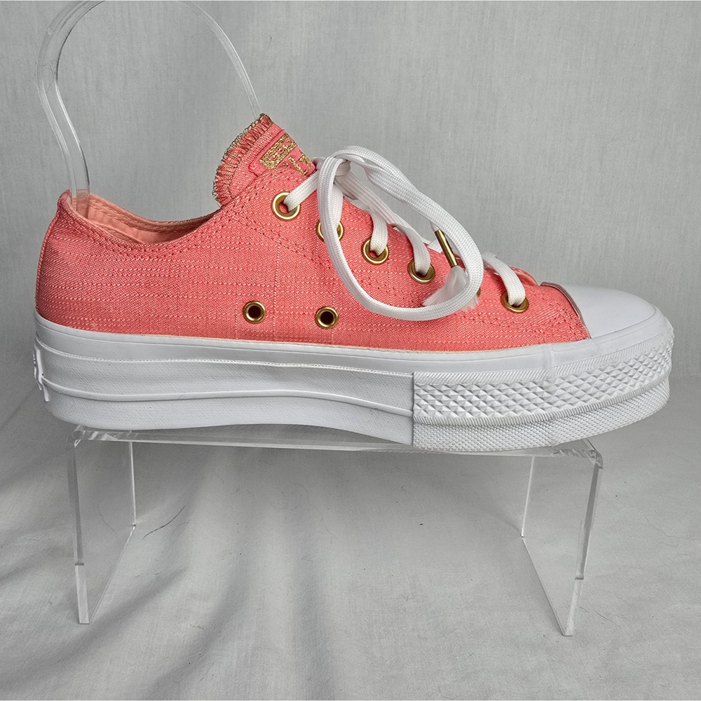 Converse Chuck Taylor All Star Lift Ox Sneakers Women's 8 Coral & White Lace Up - Picture 4 of 13